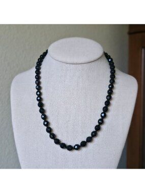 Vintage Black Glass Necklace Single Strand Witchy Whimsygoth